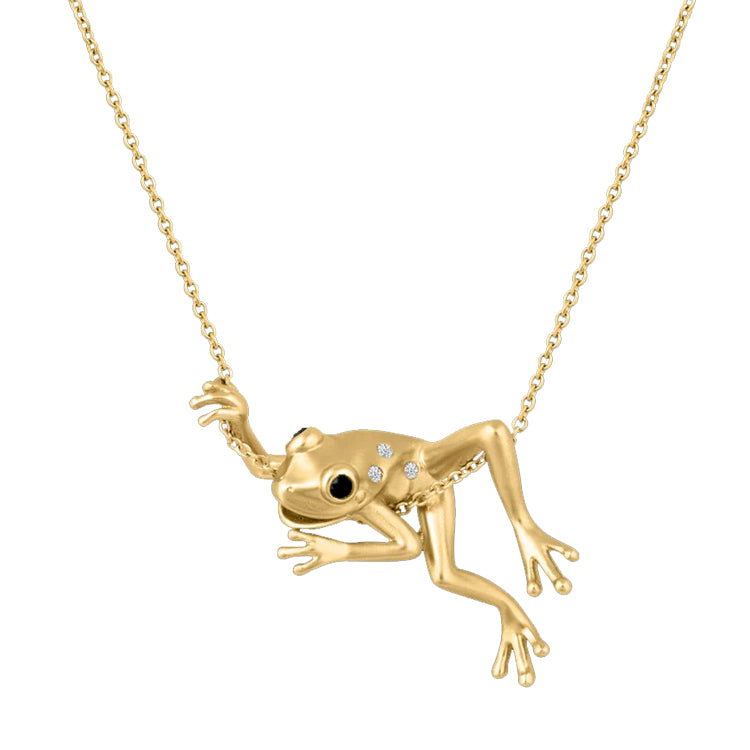 Animal Kingdom Polished 10k Yellow Gold Frog Pendant Necklace, 16